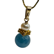 Load image into Gallery viewer, Aquamarine and Pearl Sweetheart Pendant 14K Yellow Gold Filled| 1" Long | Blue |