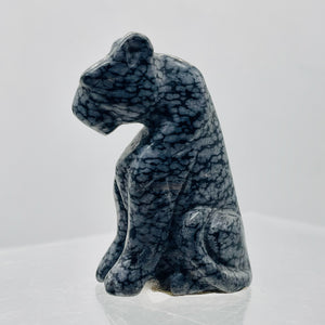 Hand-Carved Sitting Leopard | 46x30x20mm | Grey Black | 1 Figurine |