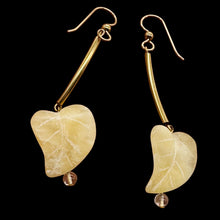 Load image into Gallery viewer, Designer Carved Yellow Jade Leaf and 14Kgf Earrings 6139
