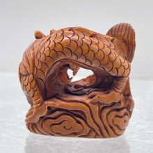 Load image into Gallery viewer, Carved Boxwood Wise Dragon On Clouds Ojime/Netsuke Bead | 22.5x24x13mm | Brown
