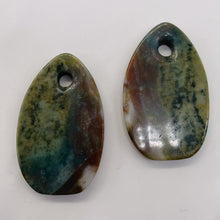 Load image into Gallery viewer, Hand Carved Bloodstone Pendant Beads | 54x33x6mm | Green Pink | Oval | 1 Pair |