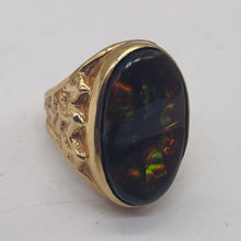 Load image into Gallery viewer, Fire Boulder Opal 14K Gold Ring | 25x15mm Stone | Size 7.75 | Red, Green, Gold |