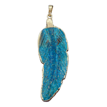 Load image into Gallery viewer, Chrysocolla Carved Gold Trim Leaf Pendant | 3" Long | Green Blue | 1 Pendant |