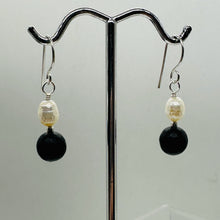 Load image into Gallery viewer, Black Stone - Africa Round Bead and Pearl Sterling Silver Earrings| Black Matte|