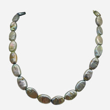Load image into Gallery viewer, Platinum Green Oval Coin Pearl Strand 109948