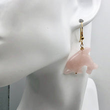 Load image into Gallery viewer, Rose Quartz 14K Gold Filled Dolphin Drop/Dangle Earrings| 1 1/2" Long | Pink |