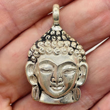 Load image into Gallery viewer, Buddha Head Sterling Silver Buddha Pendant Charm | 1 1/2" Long| Silver| 1 Charm|