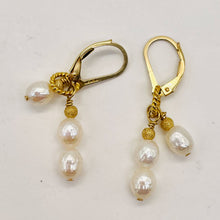 Load image into Gallery viewer, Faceted Pearl 14K Gold Filled Lever Back Earrings | 1 1/2" Long| White| 1 Pair |