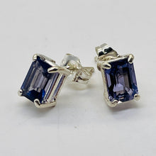 Load image into Gallery viewer, Sapphire Sterling Silver Rectangle Cut Earrings | 7x5mm | Blue | 1 Pair |