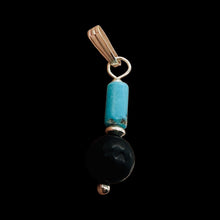 Load image into Gallery viewer, Black Stone Africa Round Bead and Turquoise Sterling Silver Pendant|Black Matte|