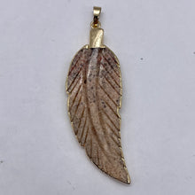 Load image into Gallery viewer, Jasper Carved Gold Trim Leaf Pendant | 3" Long | Beige Mauve | 1 Pendant |