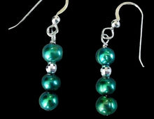Load image into Gallery viewer, Green Freshwater Pearl Sterling Silver Disco Drop/Dangle Earrings| 1 1/2 " Drop|