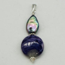 Load image into Gallery viewer, Charoite, Fresh Water Pearl Sterling Silver Pendant | Lavender | 1 3/4" Long |
