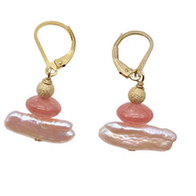 Load image into Gallery viewer, Gem Quality Rhodochrosite Pearl Drop Golden Lever Back Earrings