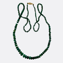 Load image into Gallery viewer, Emerald Graduated 3 to 7mm Rondelle Necklace | 26" Long | 77 tcw | Green |