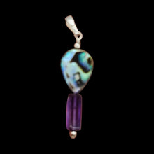 Load image into Gallery viewer, Amethyst, Abalone Sterling Silver Pendant| 1 3/4" Long| Purple, Blue| 1 Pendant|