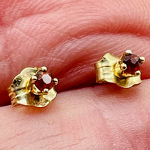 Load image into Gallery viewer, Garnet 14K Gold 2mm Stud Round Earrings } 2mm | Red | 1 Pair }
