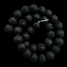Load image into Gallery viewer, Lava Natural Round Bead Strand | 15.5" Long | Black | 32 Beads |