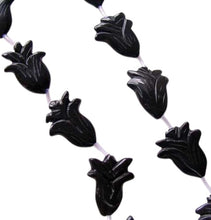 Load image into Gallery viewer, Hand Carved Black Obsidian Flower Bead 8 inch Strand 10192HS