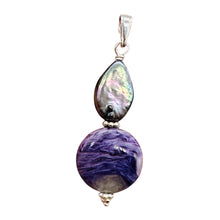 Load image into Gallery viewer, Charoite, Fresh Water Pearl Sterling Silver Pendant | Lavender | 1 3/4" Long |