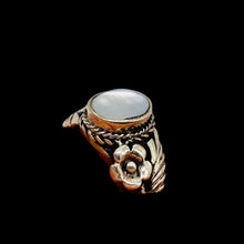 Load image into Gallery viewer, Mother of Pearl Sterling Silver Flower Leaf Ring | Size 8 | Silver | 1 Ring |