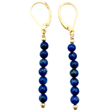 Load image into Gallery viewer, Lapis Lazuli and 14K gf Semi Precious Stone Earrings | 4mm Lapis | 2" Long |
