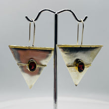 Load image into Gallery viewer, Garnet Sterling Silver Triangle Earrings | 2&quot; Long | Red Silver | 1 Pair |
