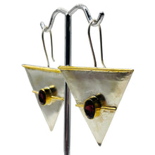 Load image into Gallery viewer, Garnet Sterling Silver Triangle Earrings | 2" Long | Red Silver | 1 Pair |