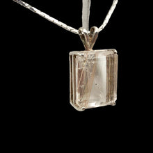 Load image into Gallery viewer, Shimmer! Emerald Cut 15x12mm Rutilated Quartz and Sterling Silver Pendant 10550