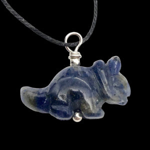 Sodalite Triceratops Dinosaur with Sterling Silver Pendant 509303SDS | 22x12x7.5mm (Triceratops), 5.5mm (Bail Opening), 7/8" (Long) | Blue