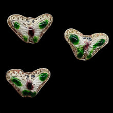 Load image into Gallery viewer, Cloisonne Butterfly Pendant Beads | Green, White | 16x10x6mm | 3 Beads |