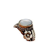 Load image into Gallery viewer, Mother of Pearl Sterling Silver Flower Leaf Ring | Size 8 | Silver | 1 Ring |