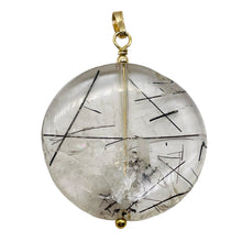 Load image into Gallery viewer, Tourmalinated Quartz Beautiful Round 14K Gold Filled Pendant | 30mm | Disc |