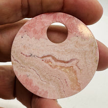 Load image into Gallery viewer, Natural, Untreated Lacy Pink Rhodochrosite 50mm Pi Circle Pendant Bead