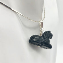 Load image into Gallery viewer, Black Stallion Obsidian Horse Pony Pendant with Silver Findings | 1" Long