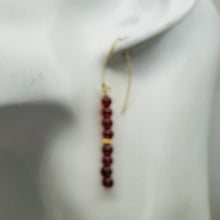 Load image into Gallery viewer, Champagne Garnet AAA 4mm Round Bead Dangle Earrings | 2" Long | Red |