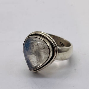 Moonstone Sterling Silver Oval Stone Ring | 8.5 | Blue Flash |