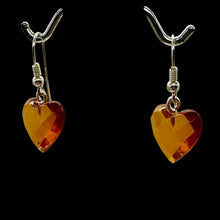 Load image into Gallery viewer, Amber Heart Dangle Sterling Silver Earrings | 1" Long | Amber | 1 Pair Earrings|