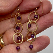 Load image into Gallery viewer, Amethyst 14K Gold Filled Exotic Drop Earrings | Purple/Gold | 2 1/4" Long |