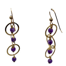 Load image into Gallery viewer, Amethyst 14K Gold Filled Exotic Drop Earrings | Purple/Gold | 2 1/4" Long |