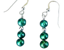 Load image into Gallery viewer, Green Freshwater Pearl Sterling Silver Disco Drop/Dangle Earrings| 1 1/2 " Drop|