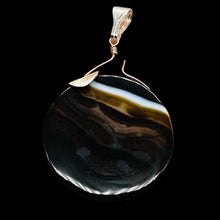 Load image into Gallery viewer, Sardonyx Agate 40mm Coin Sterling Silver Pendant | Black | 2" Long |