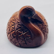 Load image into Gallery viewer, Grace Carved & Signed Boxwood Crane Bird Ojime/Netsuke Bead | 24x19x18mm | Brown
