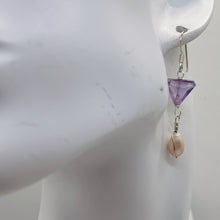 Load image into Gallery viewer, Lilac Triangle Amethyst Pearl Sterling Silver Earrings | 1 Inch Long | 1 Pair |