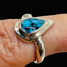 Load image into Gallery viewer, Turquoise Sterling Silver Teardrop Ring | Size 7.75 | Blue Black | 1 Ring |