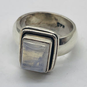 Moonstone Sterling Silver Rectangle Ring | Size 6.5 | Blue | 1 Ring |
