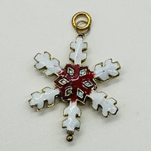 Load image into Gallery viewer, Cloisonne Christmas Snowflake 14kgf Pendant | White, Red, Gold | 1 3/4" Long |