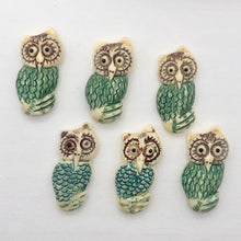 Load image into Gallery viewer, Waterbuffalo Bone Owl | 31.5x14x4.5mm | Green/Brown/Cream | 1 Bead