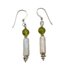 Load image into Gallery viewer, Apatite Fresh Water Pearl Sterling Silver Earrings | 1 1/4" Long | Green White |