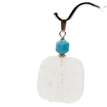 Load image into Gallery viewer, White Druzy Quartz and Turquoise 20mm Square Coin14kgf Pendant | 1 1/4" Long |